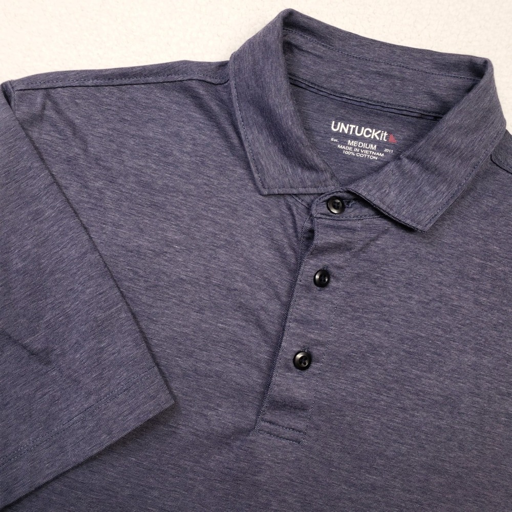 UNTUCKit Polo Shirt Mens Medium Navy Van Der Heyden Wrinkle-Free Pique Cotton